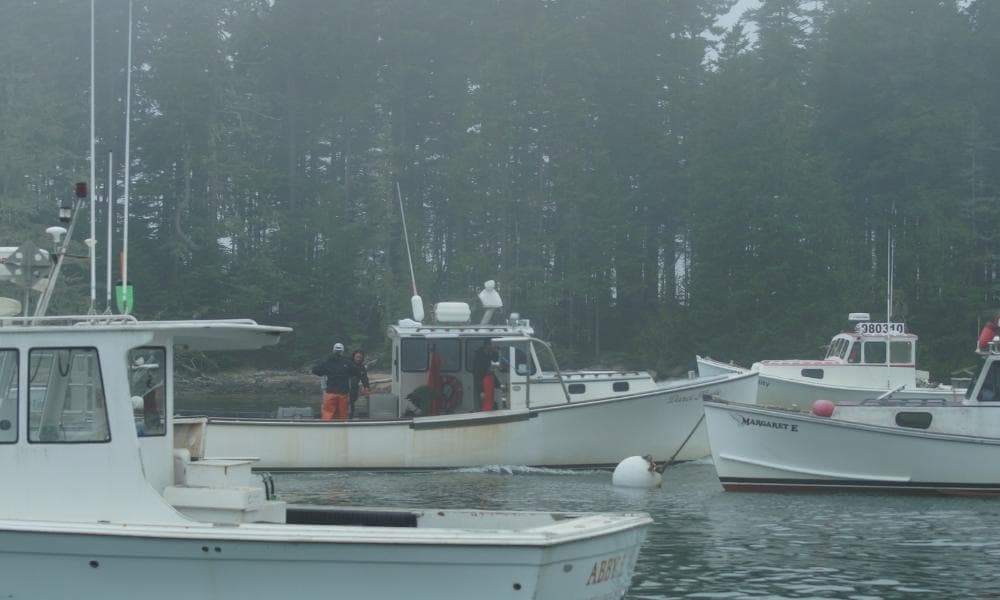 Lobster boats in fog